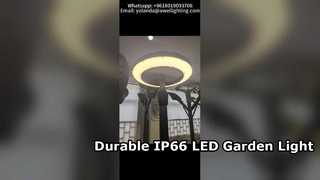 30W-100W paaltop tuinlamp op netvoeding, waterdicht IP66 en IK10, met 5 jaar garantie.'